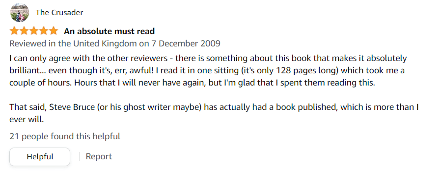 "An absolute must read". A review from Amazon. 